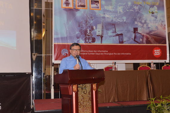 Ilustrasi: Direktur Operasi Sumber Daya, Ditjen SDPPI Dwi Handoko memberikan sambutan saat membuka Asistensi dan Implementasi e-Licensing kepada pengguna spektrum frekuensi radio penerbangan, satelit, dan maritim Jakarta dan sekitarnya, di Bogor, Jawa Barat, pada 8-9 Mei 2018.