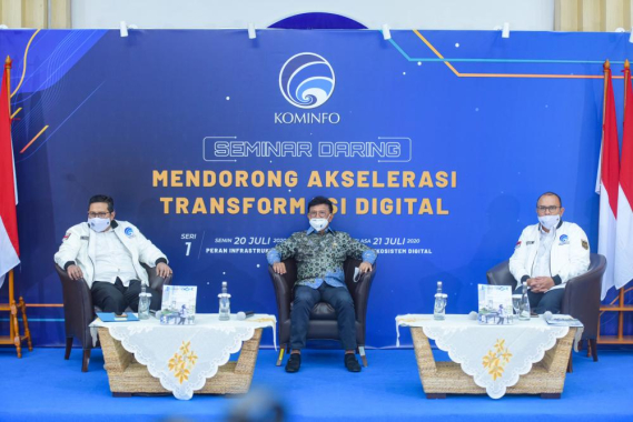 Ilustrasi: Seminar Daring  “Mendorong Akselerasi Transformasi Digital” berlangsung selama dua hari, Senin (20/7/2020) dan Selasa (21/7/ 2020). Pada hari pertama menghadirkan Dirjen Sumber Daya dan Perangkat Pos dan Informatika Ismail, Dirjen Penyelenggaraan Pos dan Informatika Ahmad M Ramli,  serta Direktur BAKTI Kominfo Anang Latif.