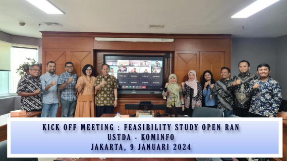 Ilustrasi: Direktur Standardisasi Perangkat Pos dan Informatika Mulyadi (no 5 dari kiri) dan tim beserta perwakilan USTDA, Telkom Infra Project (TIP), Telkom University, IBM, dan KCCTech melaksanakan kick off meeting pelaksanaan Feasibility Study Open RAN, Selasa (09/01/2024).